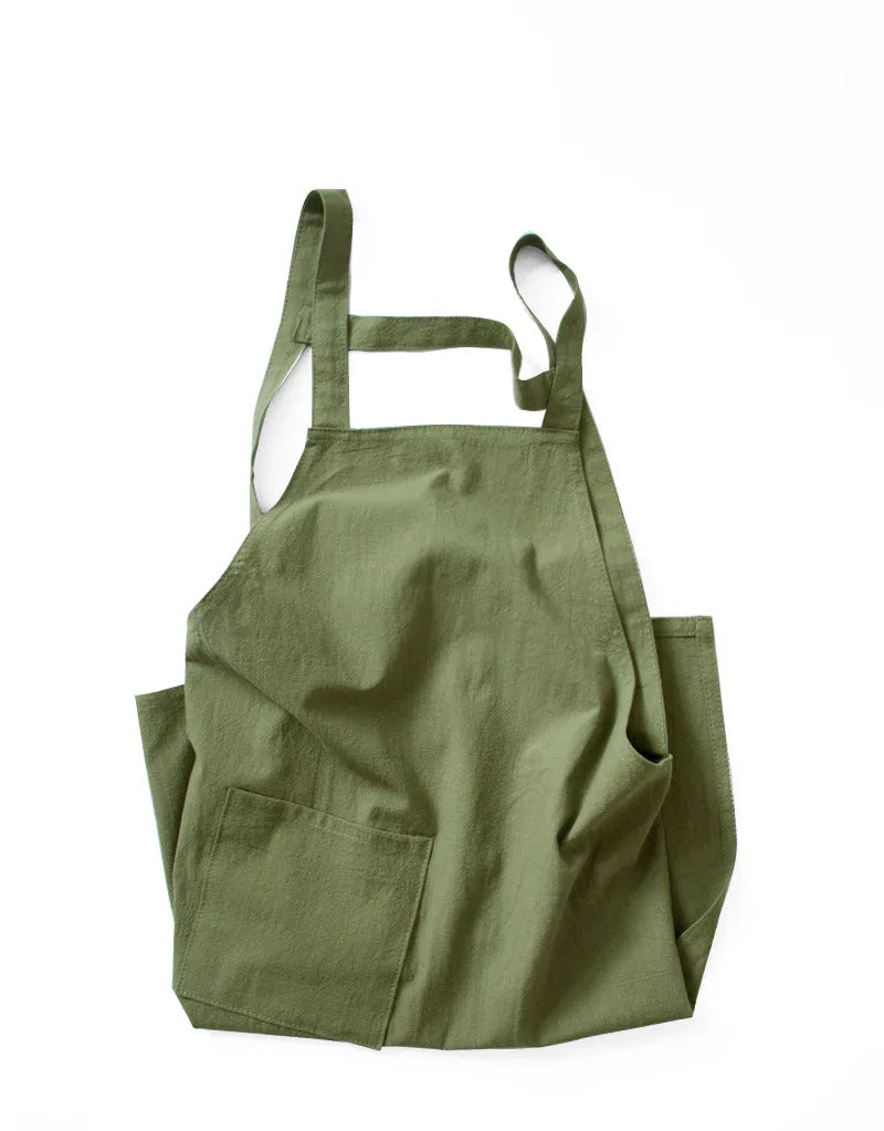 Black Cotton Linen H-Back Apron - Solid Color Kitchen Cooking Apron with Pocket - Mekamart Australia