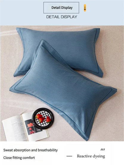 Blue Pure Cotton Flannel Pillowcase Set - Soft, Thickened, Solid Color (Pair, 48x74cm) - Mekamart Australia