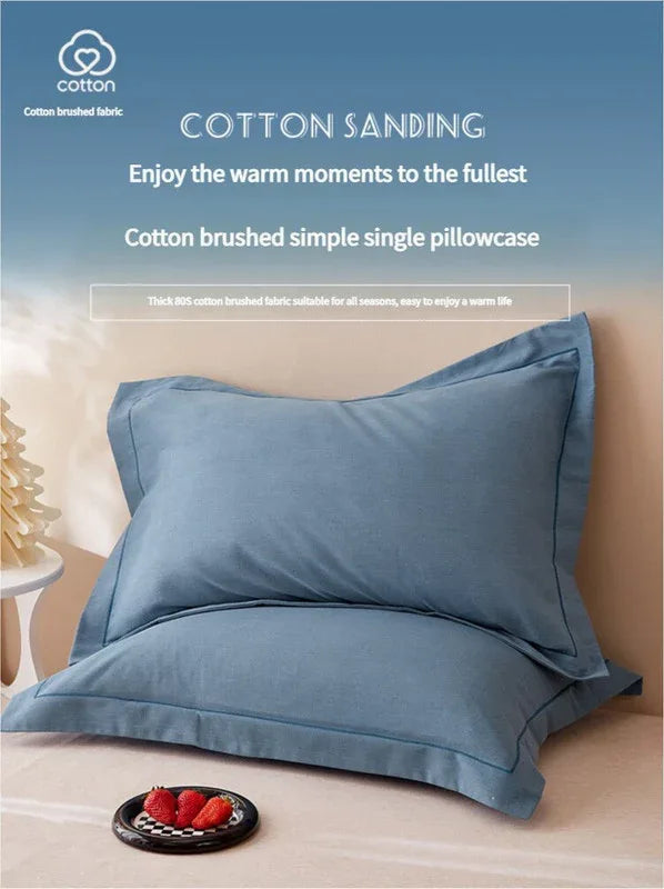 Dark Purple Pure Cotton Flannel Pillowcase Set - Soft, Thickened, Solid Color (Pair, 48x74cm) - Mekamart Australia