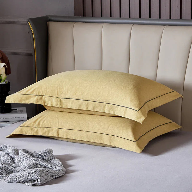 Yellow Pure Cotton Flannel Pillowcase Set - Soft, Thickened, Solid Color (Pair, 48x74cm) - Mekamart Australia