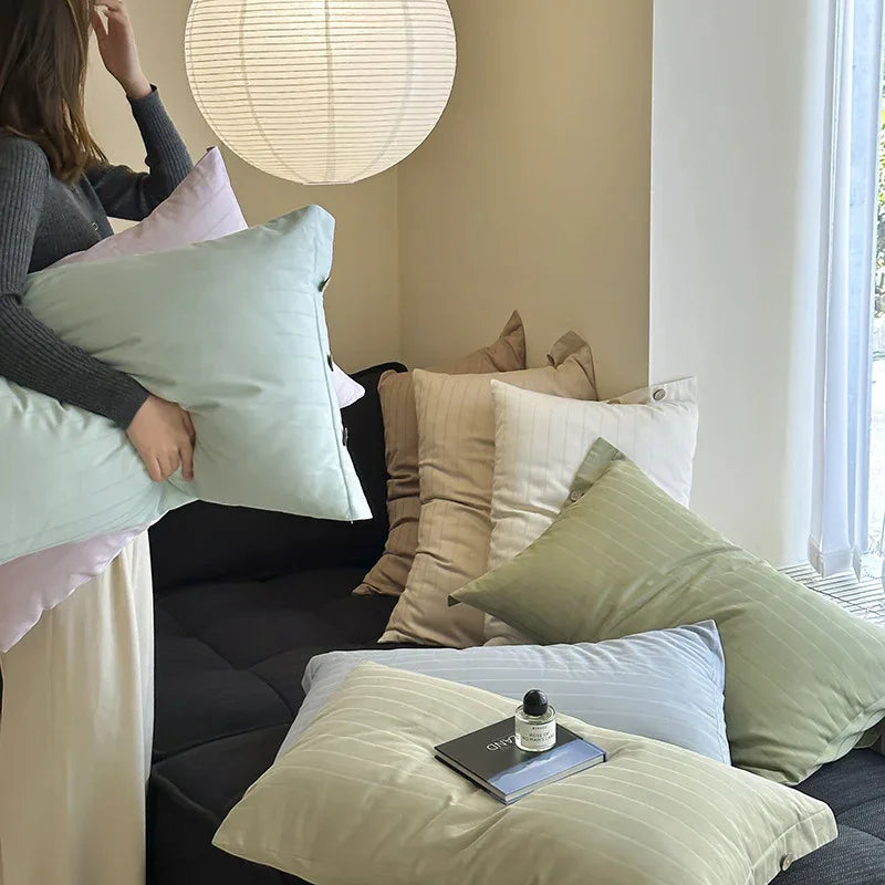 White Wide Stripes Long Staple Cotton Sateen Pillowcase Set - Jacquard Striped, Pure Cotton, 48x74cm (Pair) - Mekamart Australia