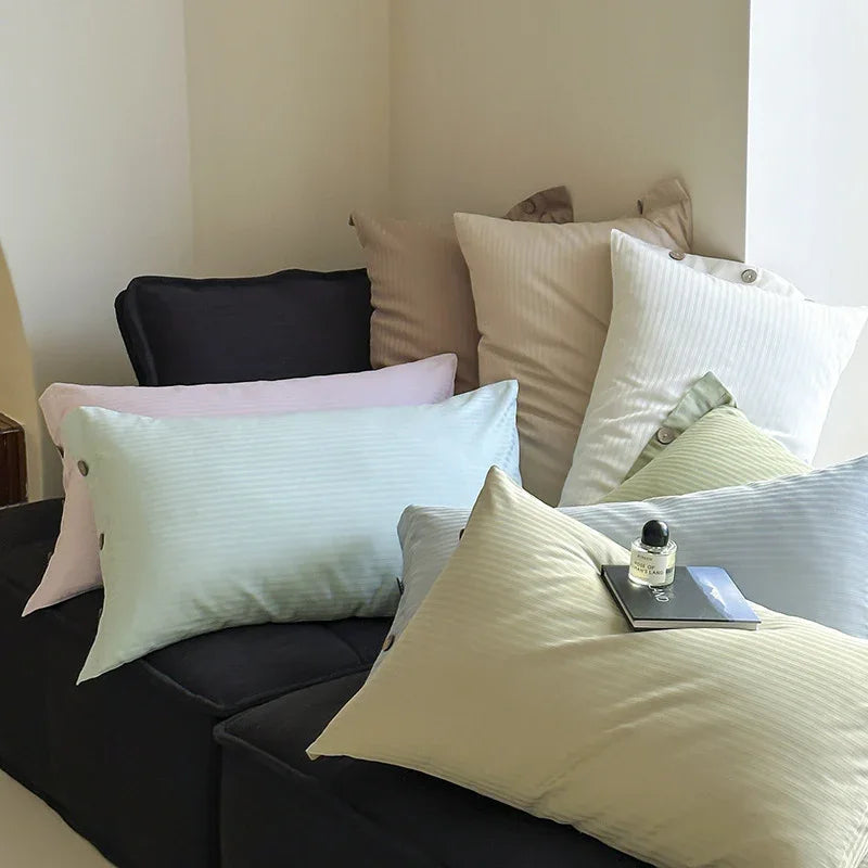 White Wide Stripes Long Staple Cotton Sateen Pillowcase Set - Jacquard Striped, Pure Cotton, 48x74cm (Pair) - Mekamart Australia