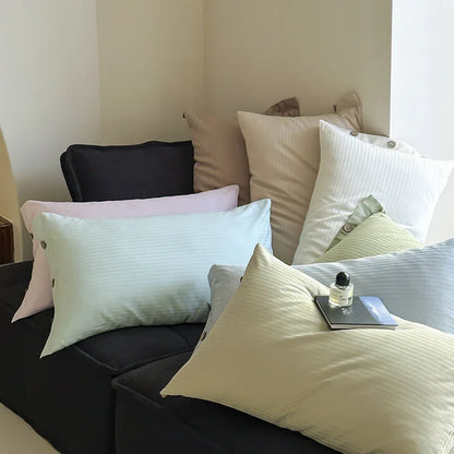 White Wide Stripes Long Staple Cotton Sateen Pillowcase Set - Jacquard Striped, Pure Cotton, 48x74cm (Pair) - Mekamart Australia