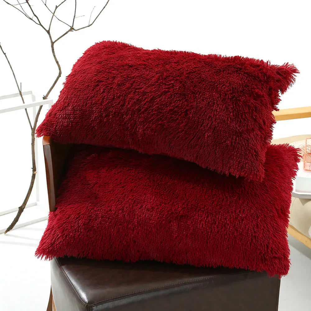 Claret Faux Fur Pillowcase Set - Crystal Velvet Plush Throw Pillow Covers, Bedding Accent (50x70cm, Pair) - Mekamart Australia