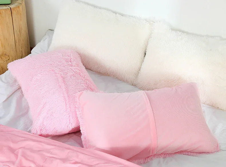 Claret Faux Fur Pillowcase Set - Crystal Velvet Plush Throw Pillow Covers, Bedding Accent (50x70cm, Pair) - Mekamart Australia