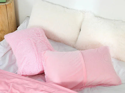 Claret Faux Fur Pillowcase Set - Crystal Velvet Plush Throw Pillow Covers, Bedding Accent (50x70cm, Pair) - Mekamart Australia