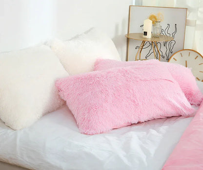 Claret Faux Fur Pillowcase Set - Crystal Velvet Plush Throw Pillow Covers, Bedding Accent (50x70cm, Pair) - Mekamart Australia