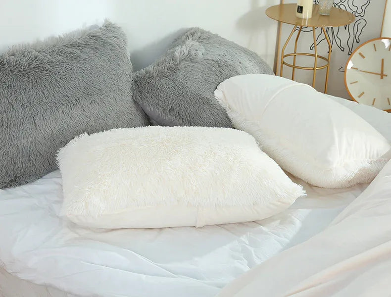 Claret Faux Fur Pillowcase Set - Crystal Velvet Plush Throw Pillow Covers, Bedding Accent (50x70cm, Pair) - Mekamart Australia