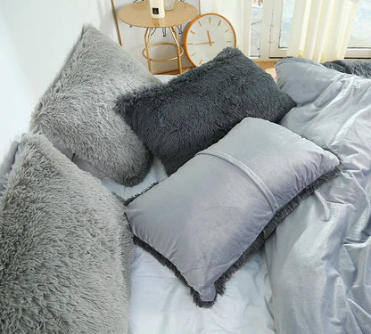 Claret Faux Fur Pillowcase Set - Crystal Velvet Plush Throw Pillow Covers, Bedding Accent (50x70cm, Pair) - Mekamart Australia