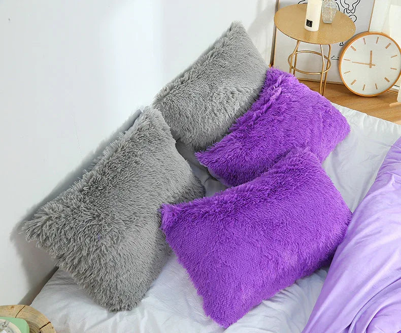 Claret Faux Fur Pillowcase Set - Crystal Velvet Plush Throw Pillow Covers, Bedding Accent (50x70cm, Pair) - Mekamart Australia
