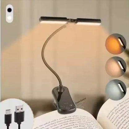 Black Rechargeable Dual-Head Clip-On Book Light - Touch Control Reading Lamp with Eye Protection - Mekamart Australia