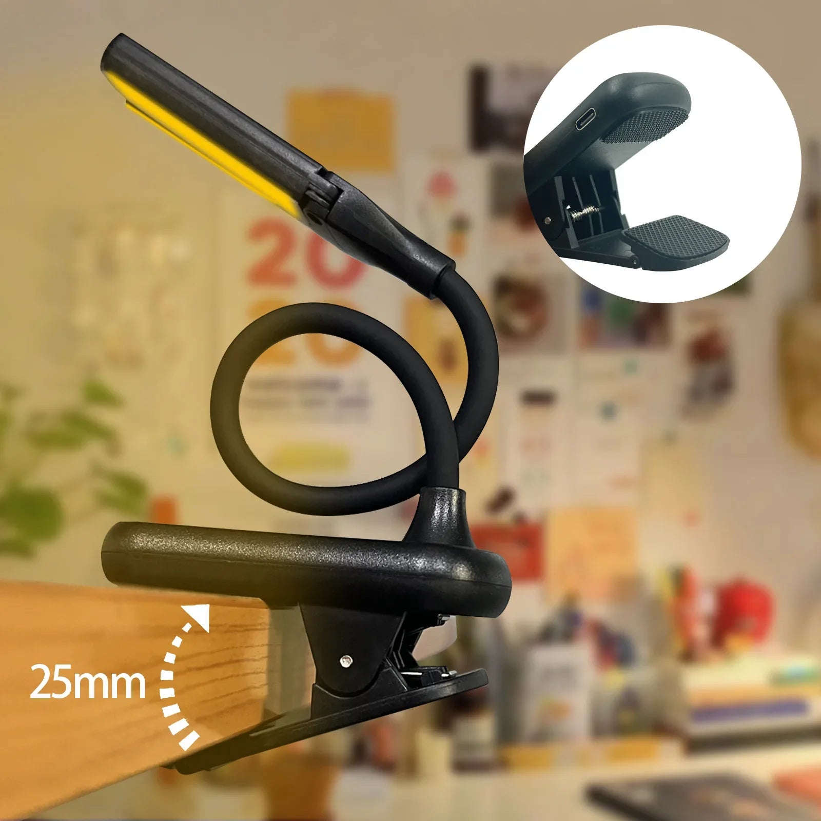 Black Rechargeable Dual-Head Clip-On Book Light - Touch Control Reading Lamp with Eye Protection - Mekamart Australia