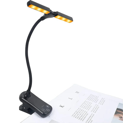 Black Rechargeable Dual-Head Clip-On Book Light - Touch Control Reading Lamp with Eye Protection - Mekamart Australia