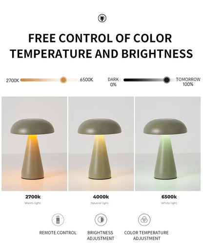 Silver Metal Mushroom Table Lamp - Rechargeable Touch Control Ambient Light with Remote - Mekamart Australia