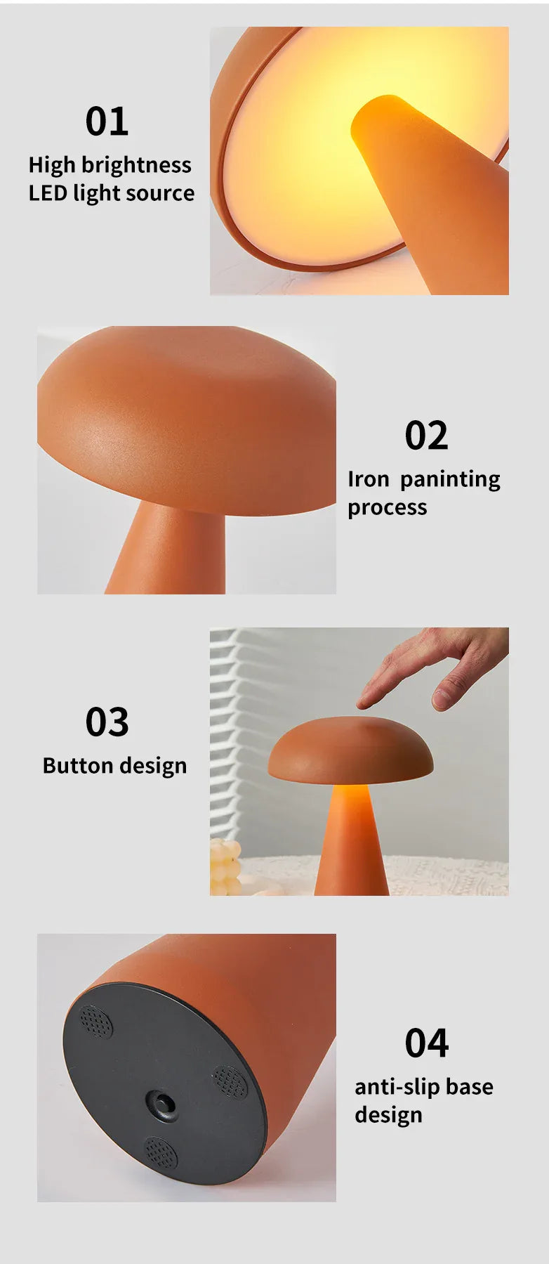 Bronze Metal Mushroom Table Lamp - Rechargeable Touch Control Ambient Light with Remote - Mekamart Australia