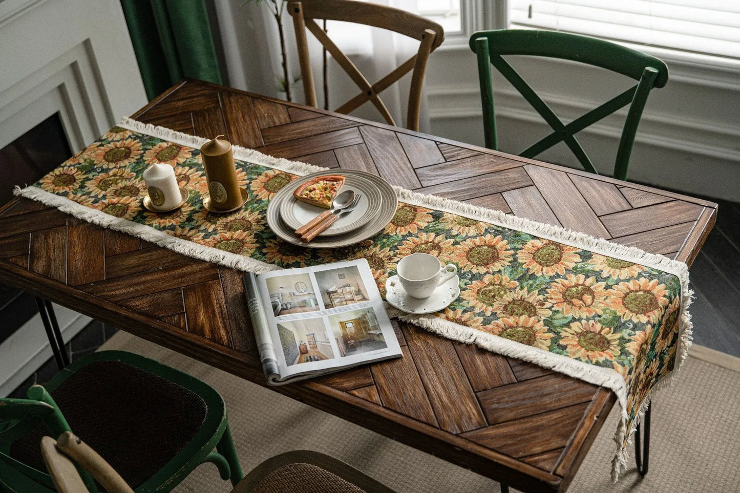 2 PCS Sunflower Table Runner with Fringe - Jacquard Woven Cotton Blend (30x120cm) - Mekamart Australia