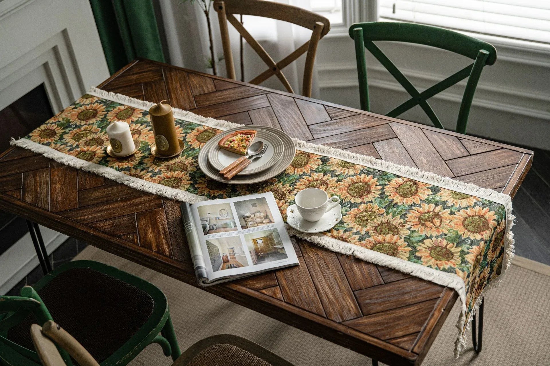 2 PCS Sunflower Table Runner with Fringe - Jacquard Woven Cotton Blend (30x120cm) - Mekamart Australia