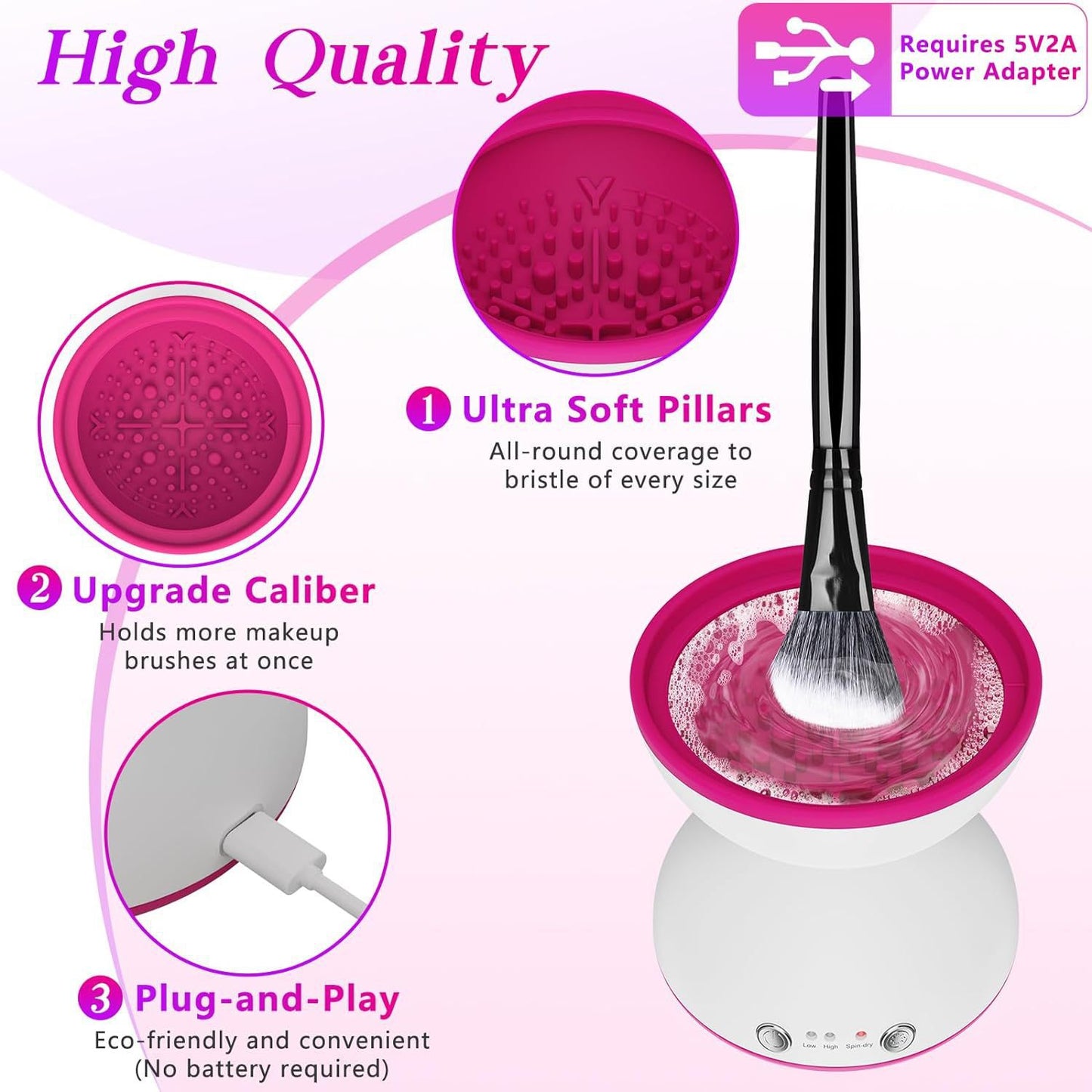 White Electric Makeup Brush Cleaner - Fast & Deep Cleaning, USB Powered