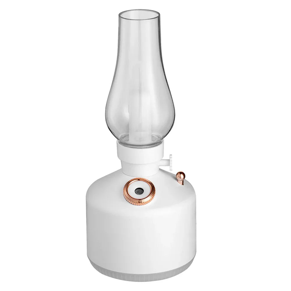 White Retro Kerosene Lamp Humidifier - Rechargeable Cool Mist Maker with Dimmable Light - Mekamart Australia