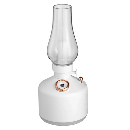 White Retro Kerosene Lamp Humidifier - Rechargeable Cool Mist Maker with Dimmable Light - Mekamart Australia
