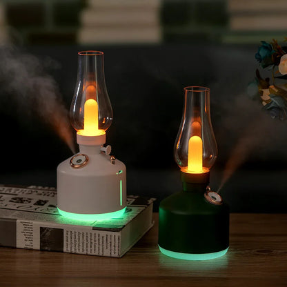 White Retro Kerosene Lamp Humidifier - Rechargeable Cool Mist Maker with Dimmable Light - Mekamart Australia