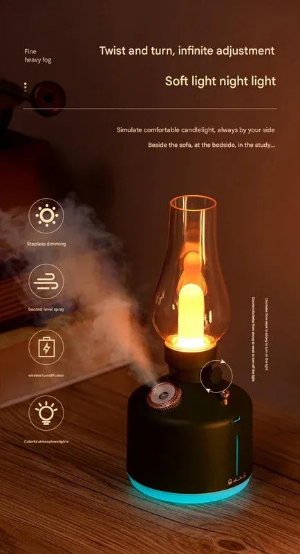 White Retro Kerosene Lamp Humidifier - Rechargeable Cool Mist Maker with Dimmable Light - Mekamart Australia