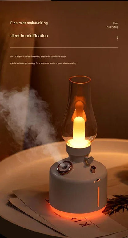 White Retro Kerosene Lamp Humidifier - Rechargeable Cool Mist Maker with Dimmable Light - Mekamart Australia