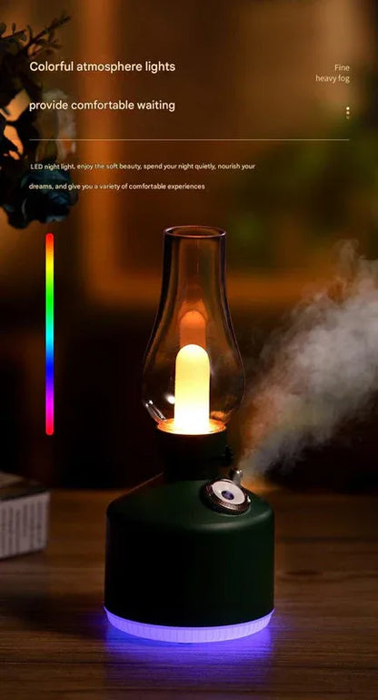 White Retro Kerosene Lamp Humidifier - Rechargeable Cool Mist Maker with Dimmable Light - Mekamart Australia