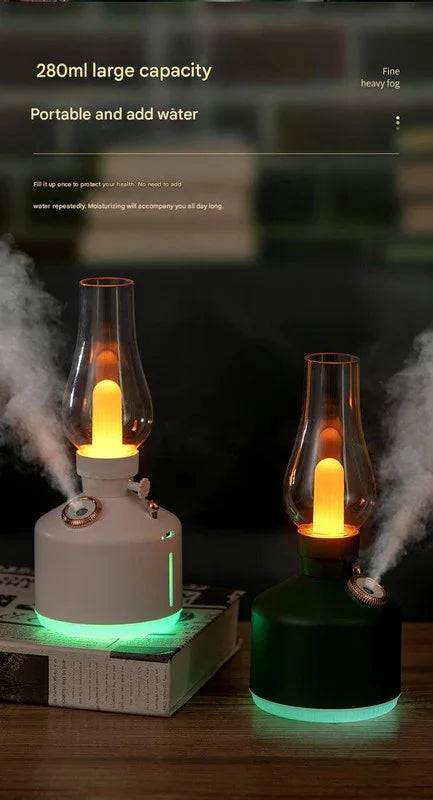 White Retro Kerosene Lamp Humidifier - Rechargeable Cool Mist Maker with Dimmable Light - Mekamart Australia