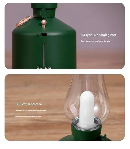 White Retro Kerosene Lamp Humidifier - Rechargeable Cool Mist Maker with Dimmable Light - Mekamart Australia