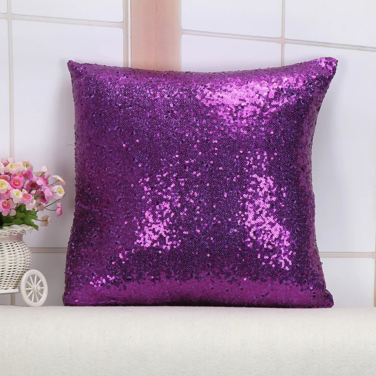Shiny Sequin Pillowcase - Single-sided gorgeous pillowcase (Purple pair: 45x45cm) - Mekamart Australia