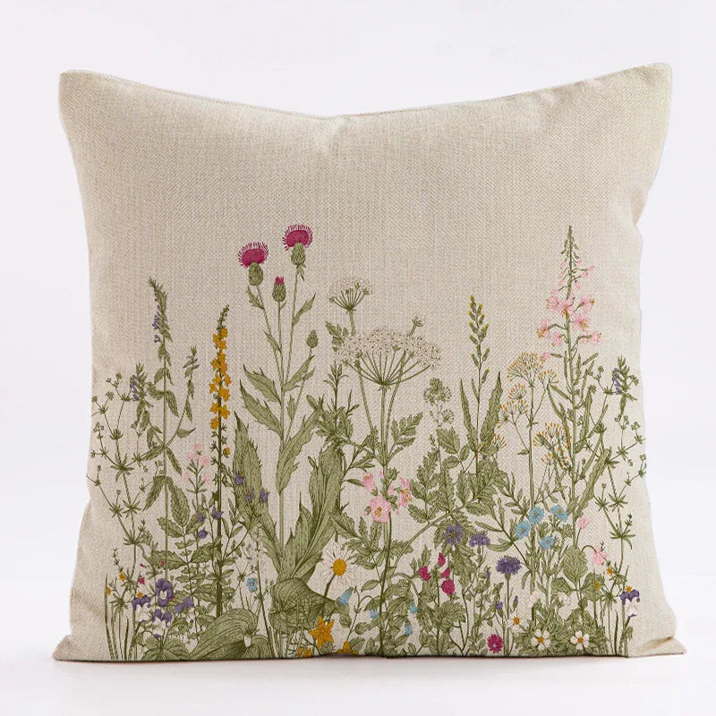 Style 3 Wildflower Linen Pillow Cover - Botanical Print Cushion Case (Three piece set: 45x45cm) - Mekamart Australia
