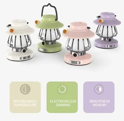Purple Retro Snail Night Light - Portable Rechargeable Camping Lantern with Hook, 3-Color Dimming - Mekamart Australia