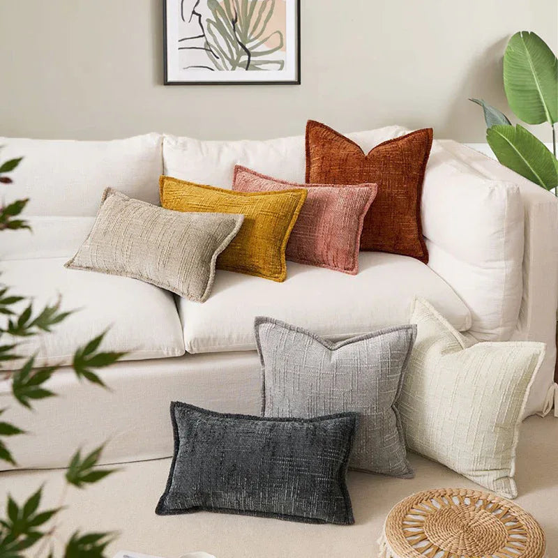 Coffee Chenille Crosshatch Textured Pillow Covers Set of 2 - Modern Minimalist Sofa Bed Cushion Covers 45x45cm & 30x50cm(without pillow core) - Mekamart Australia