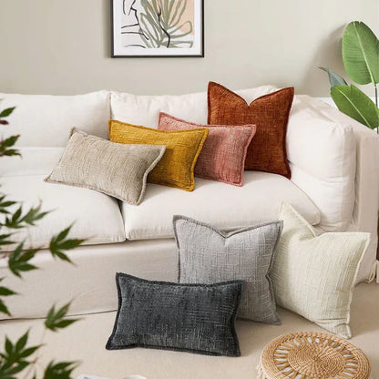 Coffee Chenille Crosshatch Textured Pillow Covers Set of 2 - Modern Minimalist Sofa Bed Cushion Covers 45x45cm & 30x50cm(without pillow core) - Mekamart Australia