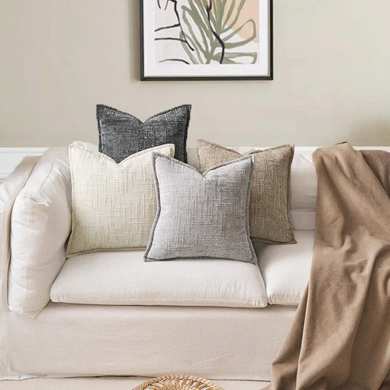Coffee Chenille Crosshatch Textured Pillow Covers Set of 2 - Modern Minimalist Sofa Bed Cushion Covers 45x45cm & 30x50cm(without pillow core) - Mekamart Australia