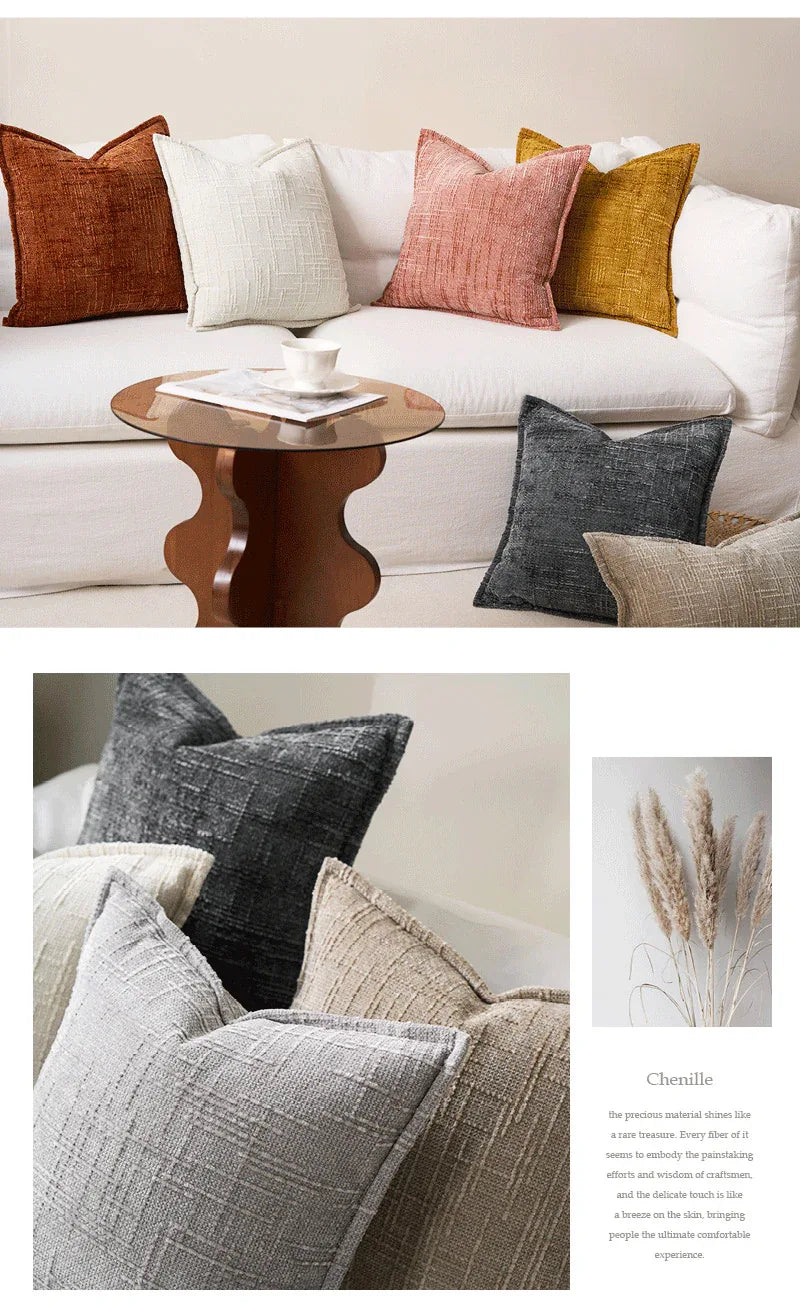 Coffee Chenille Crosshatch Textured Pillow Covers Set of 2 - Modern Minimalist Sofa Bed Cushion Covers 45x45cm & 30x50cm(without pillow core) - Mekamart Australia