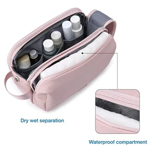 Pink Stylish Waterproof Travel Toiletry Bag Organizer - Large Capacity Shaving Kit & Makeup Case(Makeup is a prop for shooting and is not included) - Mekamart Australia