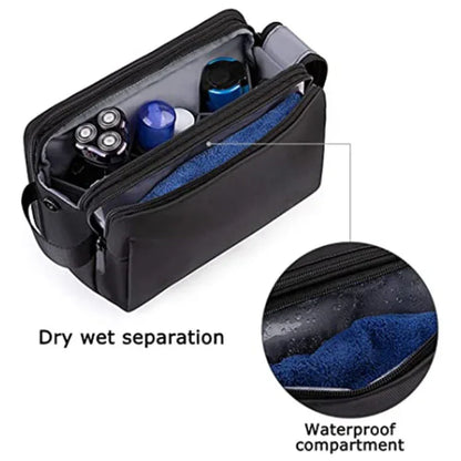 Dark Blue Stylish Waterproof Travel Toiletry Bag Organizer - Large Capacity Shaving Kit & Makeup Case(Makeup is a prop for shooting and is not included) - Mekamart Australia