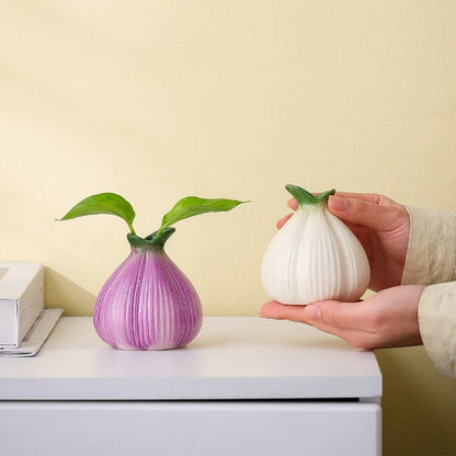 2 Pcs Creative Onion-Shaped Ceramic Vase for Hydroponic Plants - Cute INS Style Floral Decor for Living Room or Office(1 purple + 1 white) - Mekamart Australia