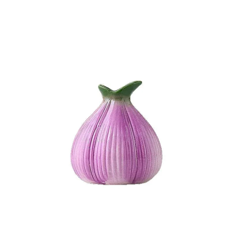 2 Pcs Creative Onion-Shaped Ceramic Vase for Hydroponic Plants - Cute INS Style Floral Decor for Living Room or Office(1 purple + 1 white) - Mekamart Australia