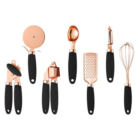 Pink And Rose Gold 7-Piece Kitchen Gadget Set - Stainless Steel Utensils with Comfort Grip Handles - Mekamart Australia