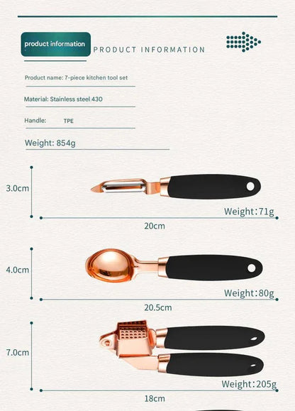 Pink And Rose Gold 7-Piece Kitchen Gadget Set - Stainless Steel Utensils with Comfort Grip Handles - Mekamart Australia