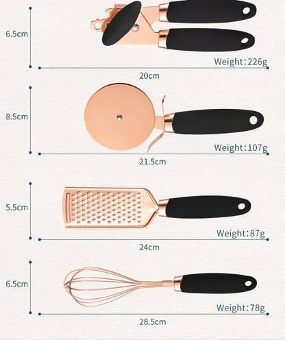 Pink And Rose Gold 7-Piece Kitchen Gadget Set - Stainless Steel Utensils with Comfort Grip Handles - Mekamart Australia