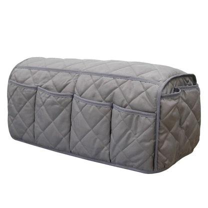 2 Pcs Grey Quilted Sofa Armrest Organizer Caddy - Multi-Pocket Remote Control Holder Bag - Mekamart Australia