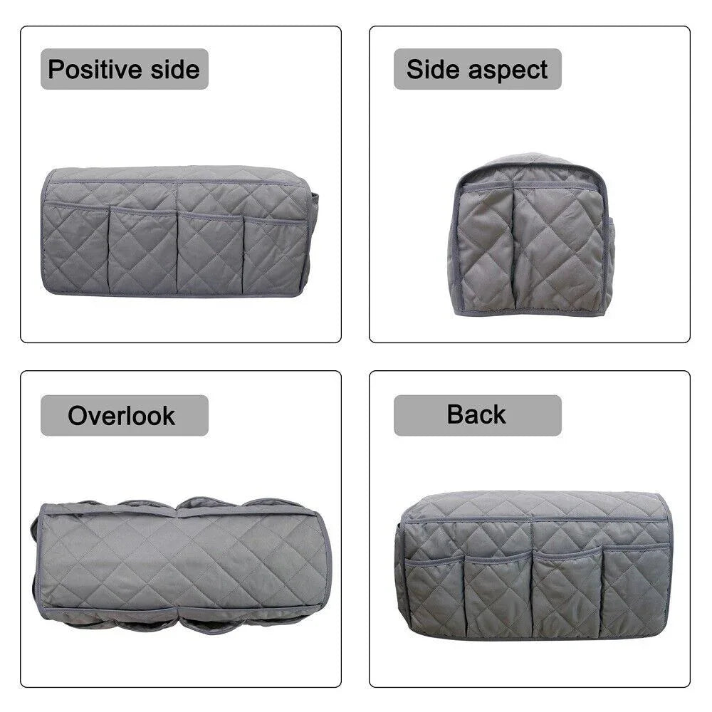 2 Pcs Grey Quilted Sofa Armrest Organizer Caddy - Multi-Pocket Remote Control Holder Bag - Mekamart Australia