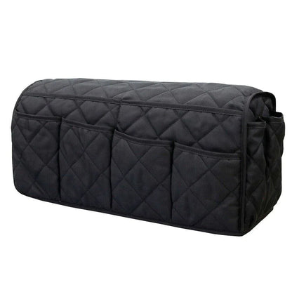 2 Pcs Black Quilted Sofa Armrest Organizer Caddy - Multi-Pocket Remote Control Holder Bag - Mekamart Australia