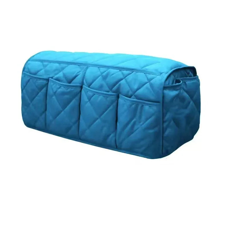 2 Pcs Blue Quilted Sofa Armrest Organizer Caddy - Multi-Pocket Remote Control Holder Bag - Mekamart Australia
