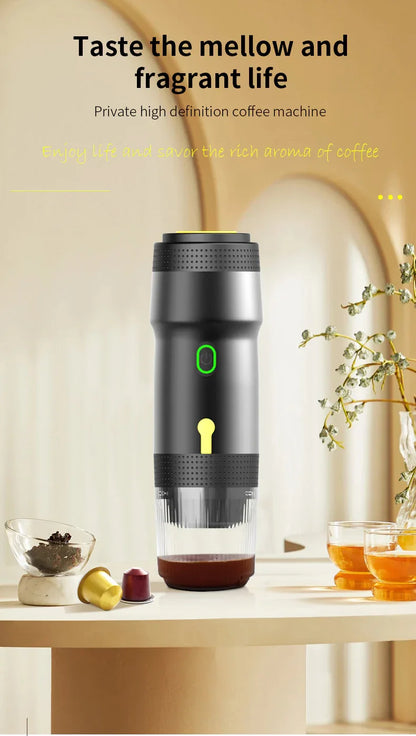 Silver 3-in-1 Portable Electric Espresso Maker - Rechargeable Travel Coffee Machine for Capsules & Ground Coffee - Mekamart Australia