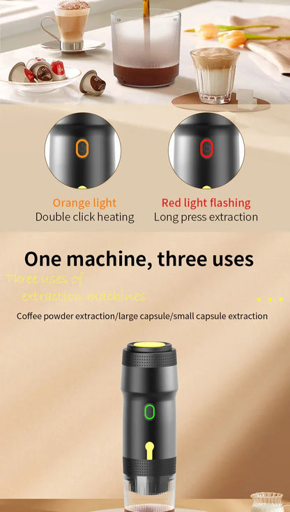 Silver 3-in-1 Portable Electric Espresso Maker - Rechargeable Travel Coffee Machine for Capsules & Ground Coffee - Mekamart Australia